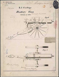 Репродукция патента Ричарда Джордана Гатлинга, 1865