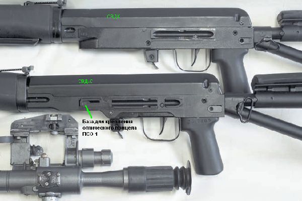 Снайперская винтовка Драгунова крупнокалиберная и СВД, на которой показано место репления оптического прицела